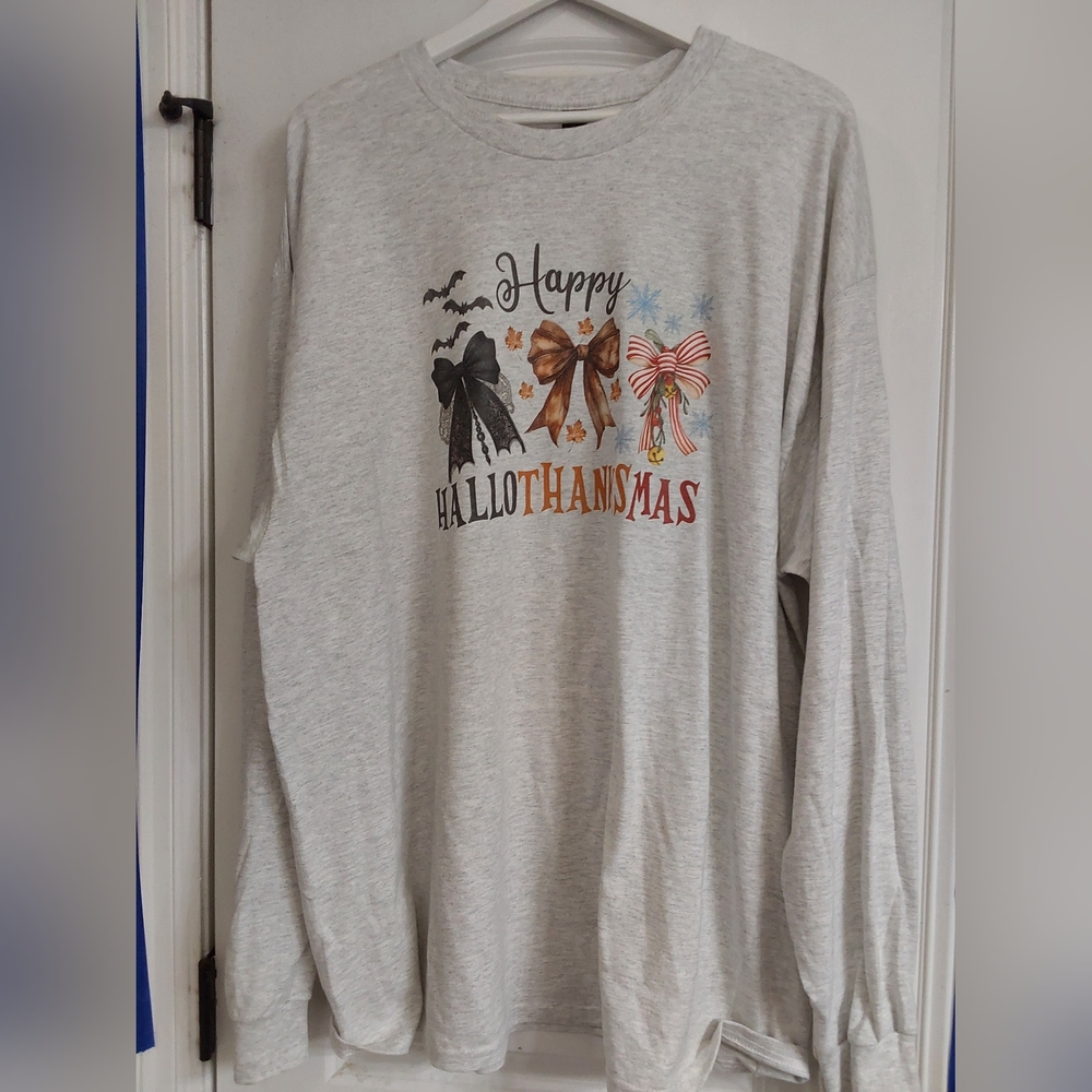 Happy Hallothanksmas Gray Long Sleeve Shirt